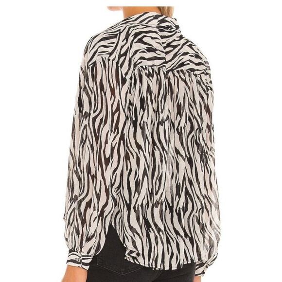 NWT Free People Ciara Black White Zebra Animal Print Sheer Button Up Blouse XS - Picture 2 of 15